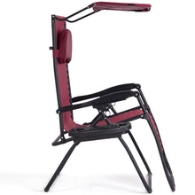 Load image into Gallery viewer, Gymax Folding Recliner Zero Gravity Lounge Chair W/ Shade Canopy Cup Holder Wine