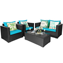 Load image into Gallery viewer, Gymax 4PC Rattan Patio Furniture Set Outdoor Wicker With Turquoise Cushion