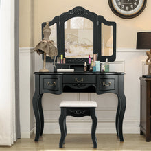 Load image into Gallery viewer, Gymax Bedroom Makeup Vanity Dressing Table Set With Stool Tri-folding 5 Drawers