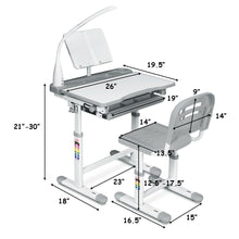 Load image into Gallery viewer, Gymax Height Adjustable Kids Desk Chair Set Study Drawing w/Lamp & Bookstand Gray