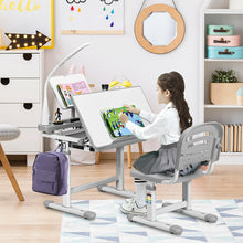 Load image into Gallery viewer, Gymax Height Adjustable Kids Desk Chair Set Study Drawing w/Lamp & Bookstand Gray