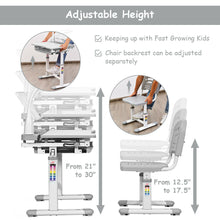 Load image into Gallery viewer, Gymax Height Adjustable Kids Desk Chair Set Study Drawing w/Lamp & Bookstand Gray