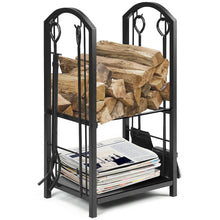 Load image into Gallery viewer, Gymax Fireplace Log Rack with 4 Tools Set Fireside Firewood Holders Indoor Outdoor