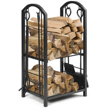 Load image into Gallery viewer, Gymax Fireplace Log Rack with 4 Tools Set Fireside Firewood Holders Indoor Outdoor