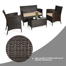 Load image into Gallery viewer, Gymax 4 PCS Patio Garden Rattan Furniture Set Coffee Table Cushioned Sofa Brown
