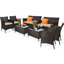 Load image into Gallery viewer, Gymax 8 PCS Patio Garden Rattan Furniture Set Coffee Table Cushioned Sofa Brown