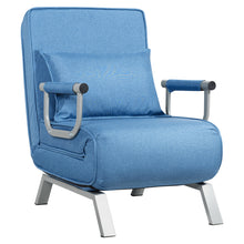 Load image into Gallery viewer, Gymax 5 Position Convertible Sofa Chair Folding Sleeper Bed w/ Pillow Blue/Gray