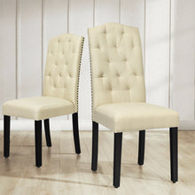 Load image into Gallery viewer, Gymax Set of 4 Beige Tufted Dining Chair Upholstered w/ Nailhead Trim & Rubber Wooden Legs