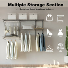 Load image into Gallery viewer, Gymax Custom Closet Organizer Kit 3 to 5 FT Wall-mounted Closet System w/Hang Rod Grey