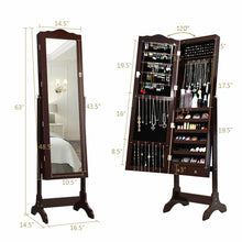 Load image into Gallery viewer, Gymax Mirrored Jewelry Cabinet Armoire Storage Organizer w/Drawer & Led Lights Brown