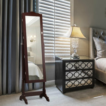 Load image into Gallery viewer, Gymax Mirrored Jewelry Cabinet Armoire Storage Organizer w/Drawer & Led Lights Brown