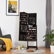Load image into Gallery viewer, Gymax Mirrored Jewelry Cabinet Armoire Storage Organizer w/Drawer & Led Lights Brown