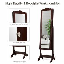 Load image into Gallery viewer, Gymax Mirrored Jewelry Cabinet Armoire Storage Organizer w/Drawer & Led Lights Brown