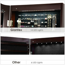 Load image into Gallery viewer, Gymax Mirrored Jewelry Cabinet Armoire Storage Organizer w/Drawer & Led Lights Brown