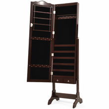 Load image into Gallery viewer, Gymax Mirrored Jewelry Cabinet Armoire Storage Organizer w/Drawer & Led Lights Brown