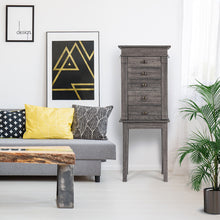 Load image into Gallery viewer, Gymax Standing Jewelry Cabinet Storage Organizer Wood Legs Mirror&5 Drawers Christmas Gift