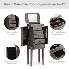 Load image into Gallery viewer, Gymax Standing Jewelry Cabinet Storage Organizer Wood Legs Mirror&5 Drawers Christmas Gift