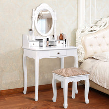 Load image into Gallery viewer, Gymax 3 Drawers Vanity Set Dressing Table w/ Tri-Folding Mirror White