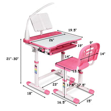 Load image into Gallery viewer, Gymax Height Adjustable Kids Desk Chair Set Study Drawing w/Lamp & Bookstand Pink