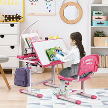 Load image into Gallery viewer, Gymax Height Adjustable Kids Desk Chair Set Study Drawing w/Lamp & Bookstand Pink