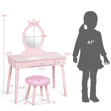 Load image into Gallery viewer, Gymax Kids Vanity Makeup Table & Chair Set Make Up Stool Play Set for Children Pink