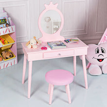 Load image into Gallery viewer, Gymax Kids Vanity Makeup Table & Chair Set Make Up Stool Play Set for Children Pink