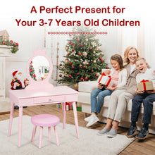 Load image into Gallery viewer, Gymax Kids Vanity Makeup Table & Chair Set Make Up Stool Play Set for Children Pink