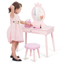 Load image into Gallery viewer, Gymax Kids Vanity Makeup Table & Chair Set Make Up Stool Play Set for Children Pink