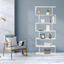 Load image into Gallery viewer, Gymax 6 Tier S-Shaped Bookcase Z-Shelf Style Storage Display Modern Bookshelf White