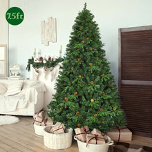 Load image into Gallery viewer, Gymax Pre-Lit 7.5' Artificial Christmas Tree Hinged LED Lights Pine Cones Metal Stand
