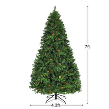 Load image into Gallery viewer, Gymax Pre-Lit 7' Artificial Christmas Tree Premium Spruce Hinged 460 LED Lights Pine Cones