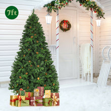 Load image into Gallery viewer, Gymax Pre-Lit 7' Artificial Christmas Tree Premium Spruce Hinged 460 LED Lights Pine Cones