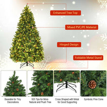 Load image into Gallery viewer, Gymax Pre-Lit 7' Artificial Christmas Tree Premium Spruce Hinged 460 LED Lights Pine Cones