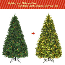Load image into Gallery viewer, Gymax Pre-Lit 7' Artificial Christmas Tree Premium Spruce Hinged 460 LED Lights Pine Cones