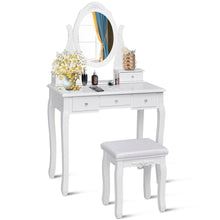 Load image into Gallery viewer, Gymax Bedroom Wooden Mirrored Makeup Vanity Set Stool Table Set White 5 Drawers