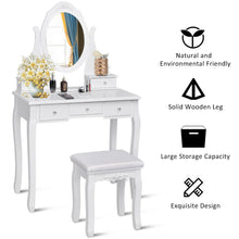 Load image into Gallery viewer, Gymax Bedroom Wooden Mirrored Makeup Vanity Set Stool Table Set White 5 Drawers