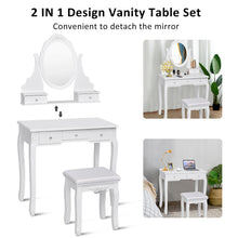 Load image into Gallery viewer, Gymax Bedroom Wooden Mirrored Makeup Vanity Set Stool Table Set White 5 Drawers