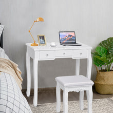Load image into Gallery viewer, Gymax Bedroom Wooden Mirrored Makeup Vanity Set Stool Table Set White 5 Drawers