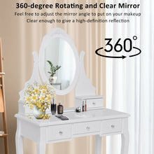 Load image into Gallery viewer, Gymax Bedroom Wooden Mirrored Makeup Vanity Set Stool Table Set White 5 Drawers