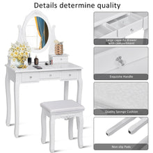 Load image into Gallery viewer, Gymax Bedroom Wooden Mirrored Makeup Vanity Set Stool Table Set White 5 Drawers