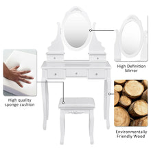 Load image into Gallery viewer, Gymax Bedroom Wooden Mirrored Makeup Vanity Set Stool Table Set White 5 Drawers