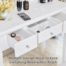 Load image into Gallery viewer, Gymax Bedroom Wooden Mirrored Makeup Vanity Set Stool Table Set White 5 Drawers