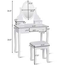 Load image into Gallery viewer, Gymax Bedroom Wooden Mirrored Makeup Vanity Set Stool Table Set White 5 Drawers