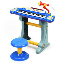 Load image into Gallery viewer, Gymax 37 Key Electronic Keyboard Kids Toy Piano MP3 Input w/ Microphone & Stool Blue