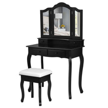 Load image into Gallery viewer, Gymax Bedroom Vanity Jewelry Makeup Dressing Table Set Folding Mirror White/Black