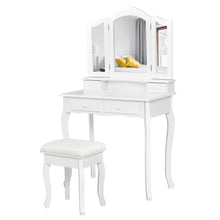 Load image into Gallery viewer, Gymax Bedroom Vanity Jewelry Makeup Dressing Table Set Folding Mirror White/Black