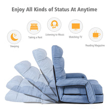 Load image into Gallery viewer, Gymax Blue Folding Lazy Sofa Floor Chair Sofa Lounger Bed with Armrests and Pillow