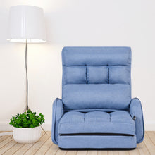 Load image into Gallery viewer, Gymax Blue Folding Lazy Sofa Floor Chair Sofa Lounger Bed with Armrests and Pillow