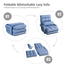 Load image into Gallery viewer, Gymax Blue Folding Lazy Sofa Floor Chair Sofa Lounger Bed with Armrests and Pillow