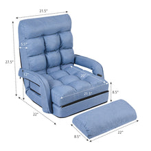 Load image into Gallery viewer, Gymax Blue Folding Lazy Sofa Floor Chair Sofa Lounger Bed with Armrests and Pillow